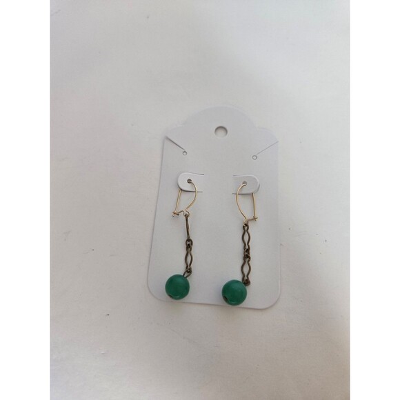 Bronze Tone Dangle Drop Earrings with Green Beads - Picture 1 of 3